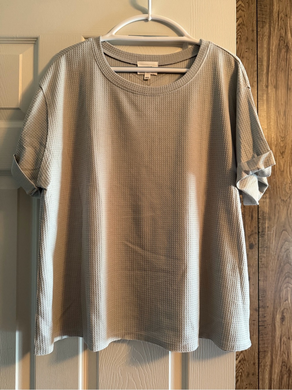 Andree - Everyday Waffle Knit Short Sleeve Top - Light Gray